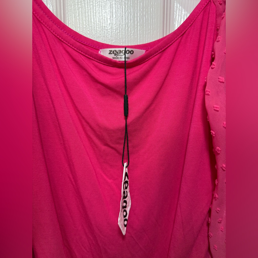 Zeagoo Vibrant Pink Sheer Sleeve Bodysuit Women’s Size L Nwt — image 2 of 5